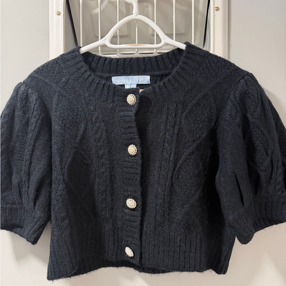 Hill House Black Puff Sleeve Cropped Cardigan